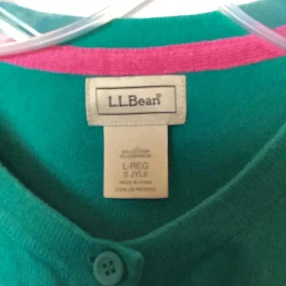 LL Bean Cotton Knit Button Down Green Cardigan Sweater Size Large - Picture 3 of 7